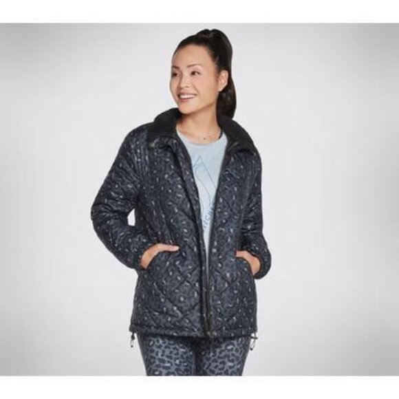 Skechers Women's GOwalk Midnight Puffer Jacket Top | Size Medium | Black/Navy | - Picture 1 of 1